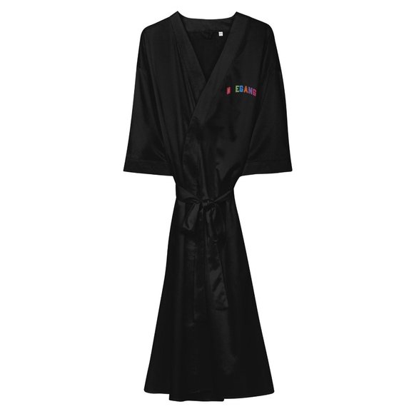 PokeGang Women's Black 3/4 Sleeve Bachelorette Parties Kimono Style Satin Robe - Picture 1 of 2